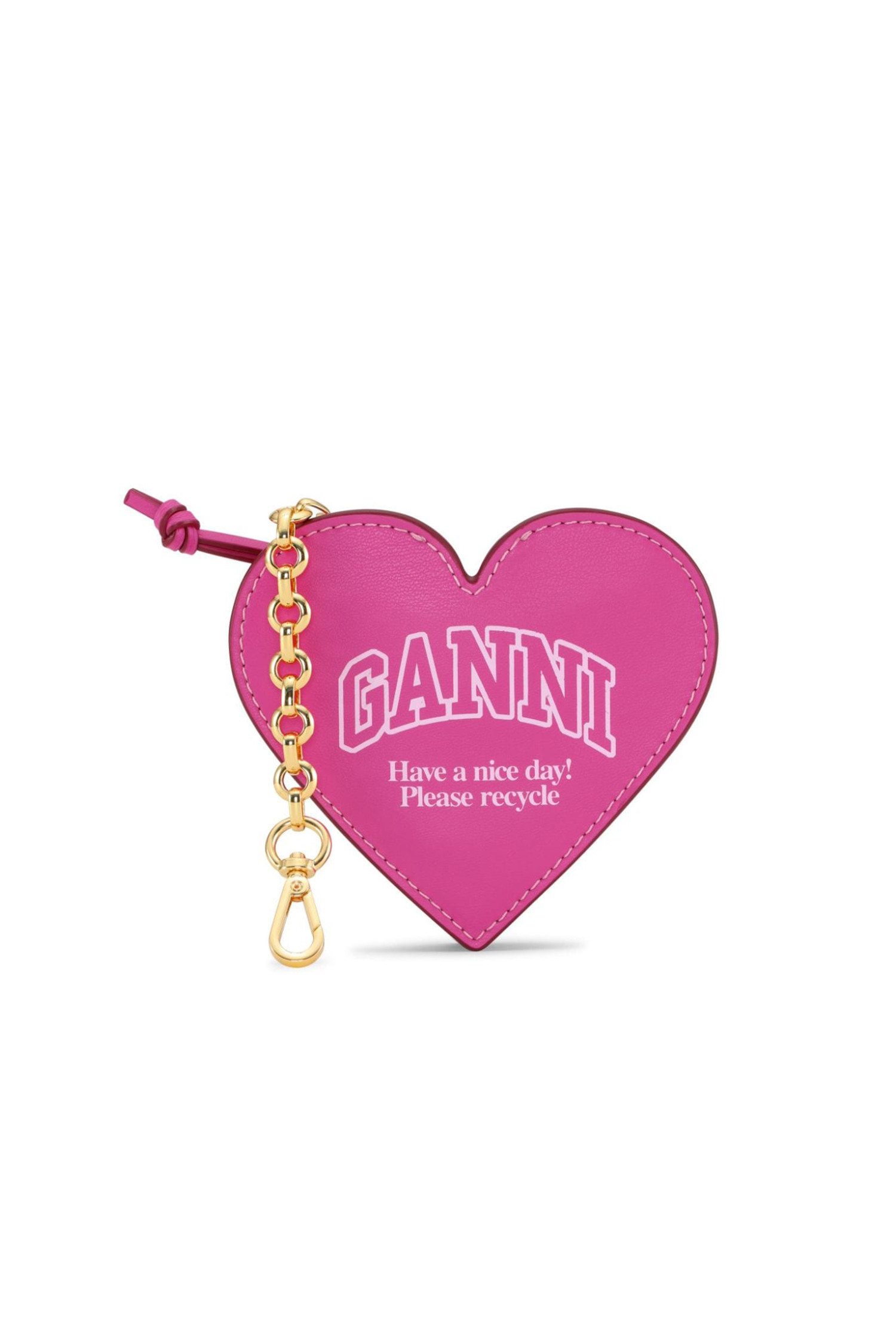 (GANNI) Funny Heart Zipped Coin Purse - A5468 483 SHOCKING PINK