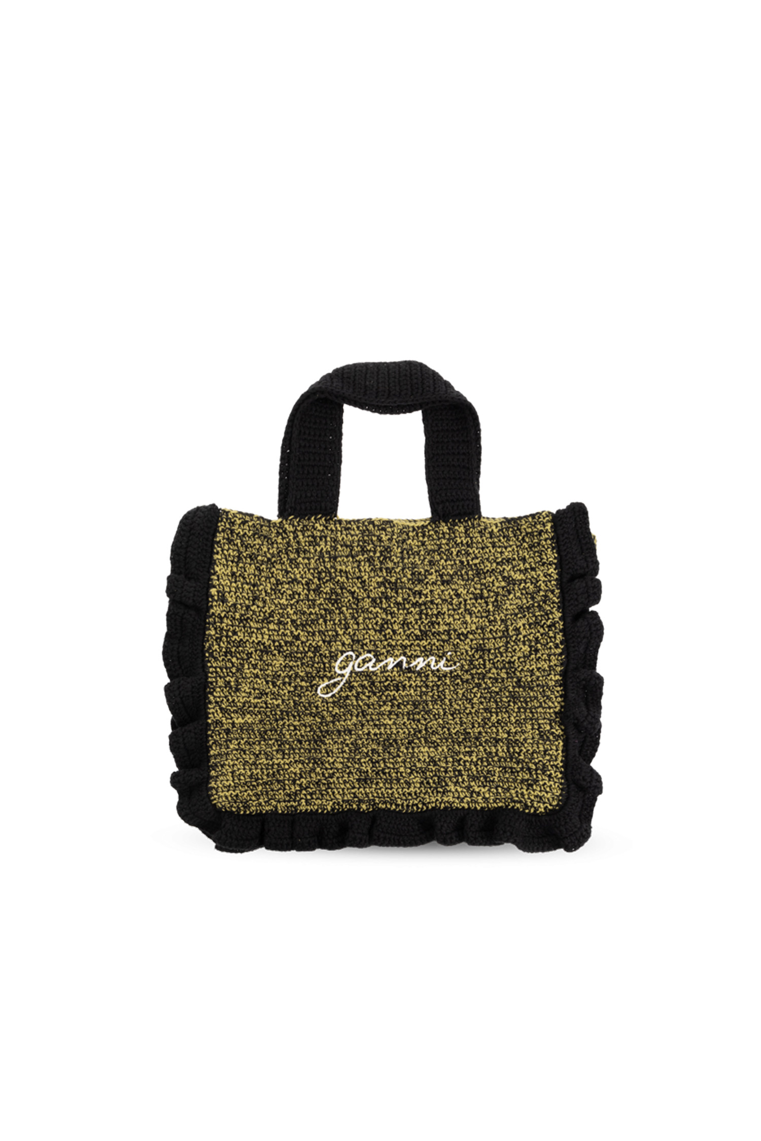 (GANNI) Cotton Crochet Frill Tote Bag - A5812 099 BLACK