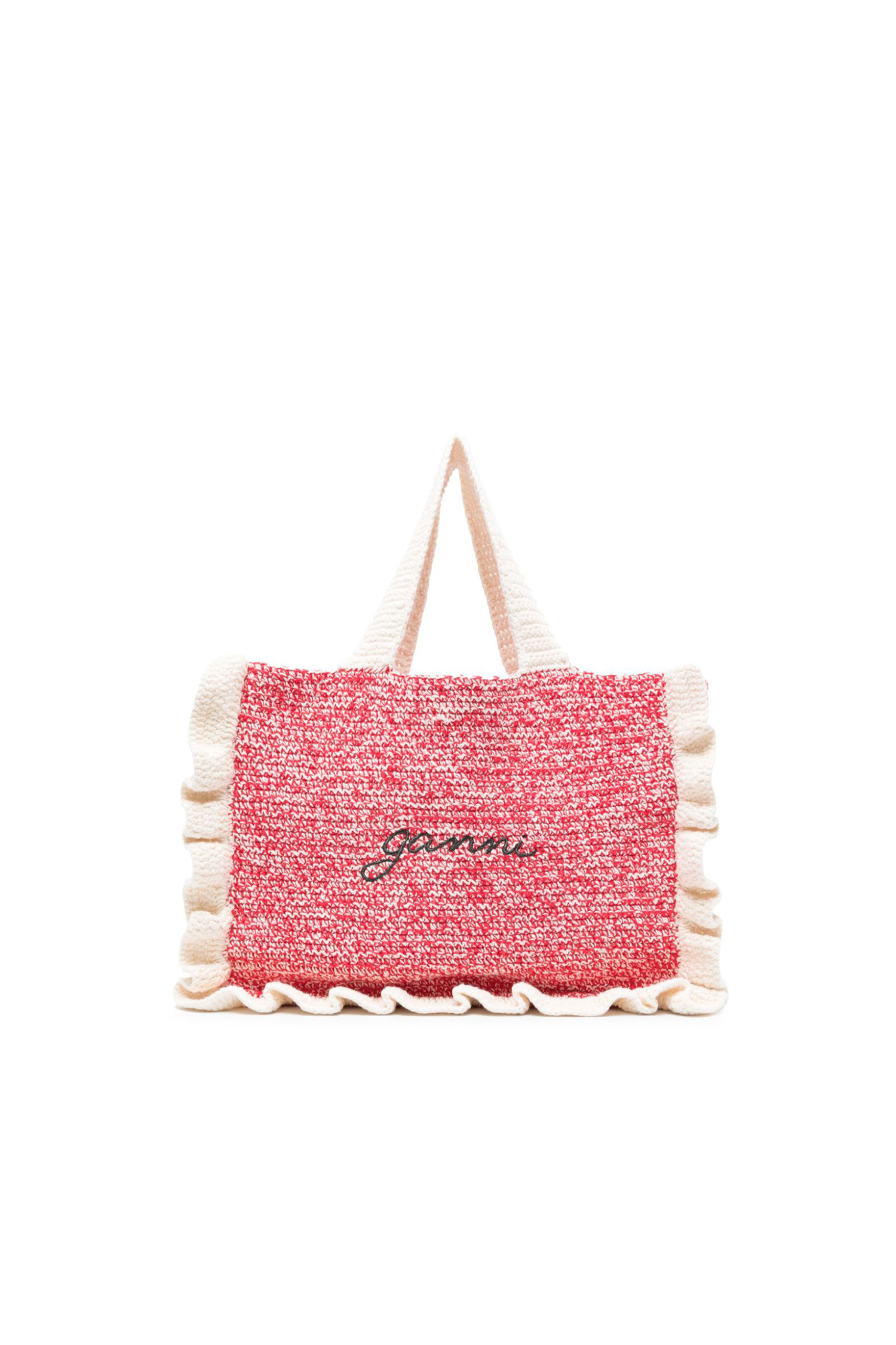 (GANNI) Cotton Crochet Frill Tote Bag - A5813 135 EGRET