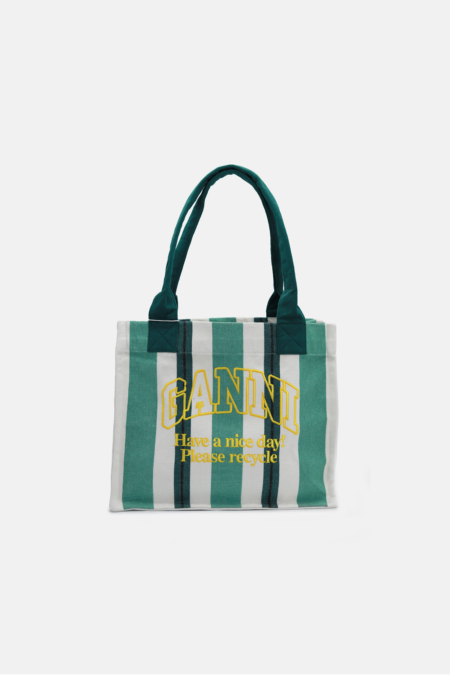 (GANNI) GLARGE STRIPED CANVAS TOTE BAG - A5809 807 JUNIPER