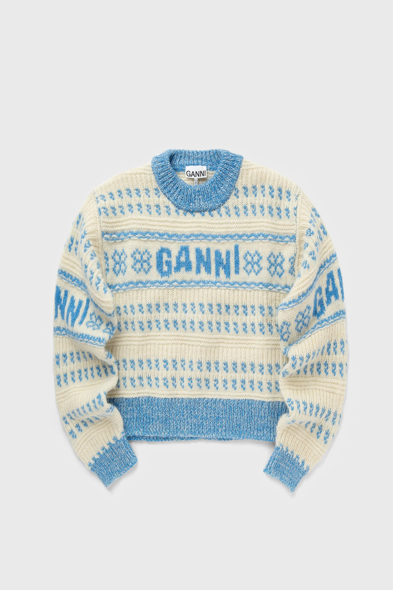 (GANNI) LAMBSWOOL CROPPED O-NECK PULLOVER - K2163 799 STRONG BLUE