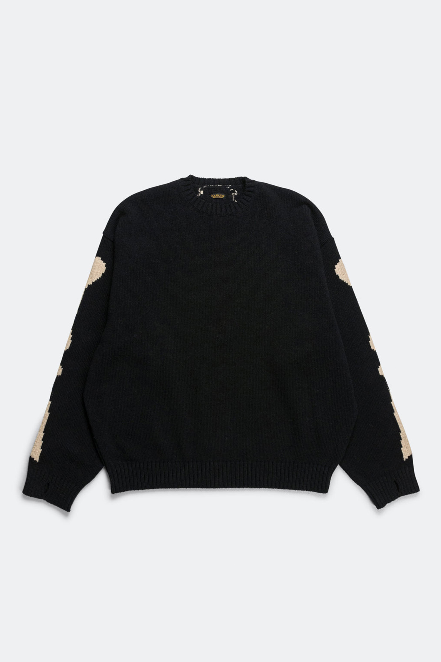 Kapital - 스웨터 - (KAPITAL) 5G Wool Bone Crew Sweater - EK-1537KN Black