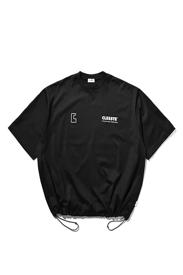 CLESSTE - 반팔티셔츠 - LOGO PRINT MASSIVE T-SHIRT WITH DRAWSTRINGS A - BLACK