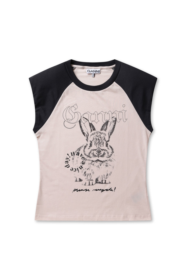 Basic Jersey Bunny T-shirt - Primrose Pink는 부드러운 저지 소재로 제작된 여성용 티셔츠입니다. 산뜻한 Primrose Pink 컬러를 바탕으로, 귀여운 토끼 그래픽과 가니 로고가 프린트되어 캐주얼한 스타일을 연출합니다. 봄, 여름 시즌에 적합하며 라운드넥과 반소매 디자인으로 편안하게 착용할 수 있습니다.
