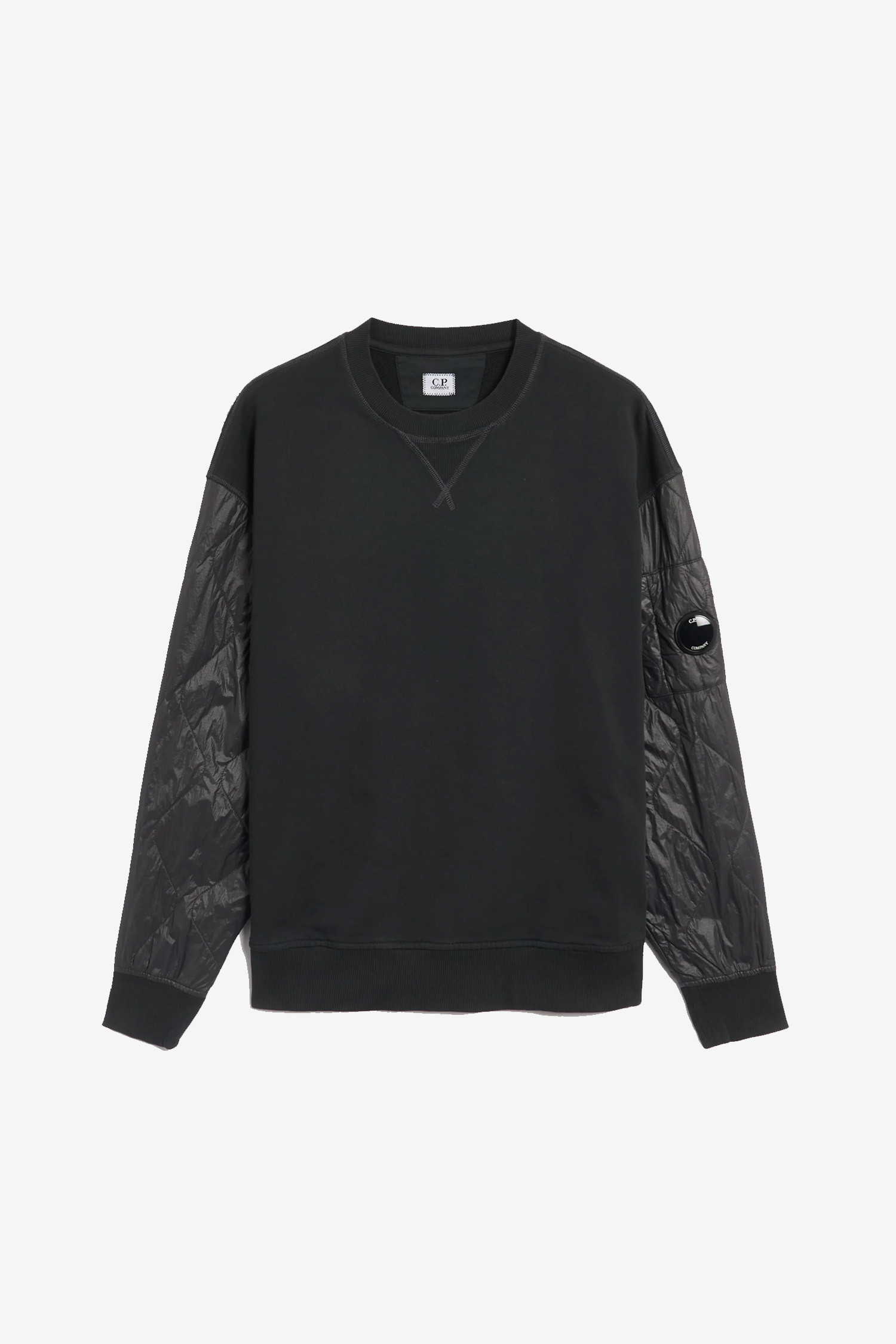 C.P COMPANY - 스웨트셔츠 - (C.P. COMPANY) DIAGONAL RAISED FLEECE MIXED QUILTED CREW NECK SWEATSHIRT - 17CMSS003A005835M BLACK SAND