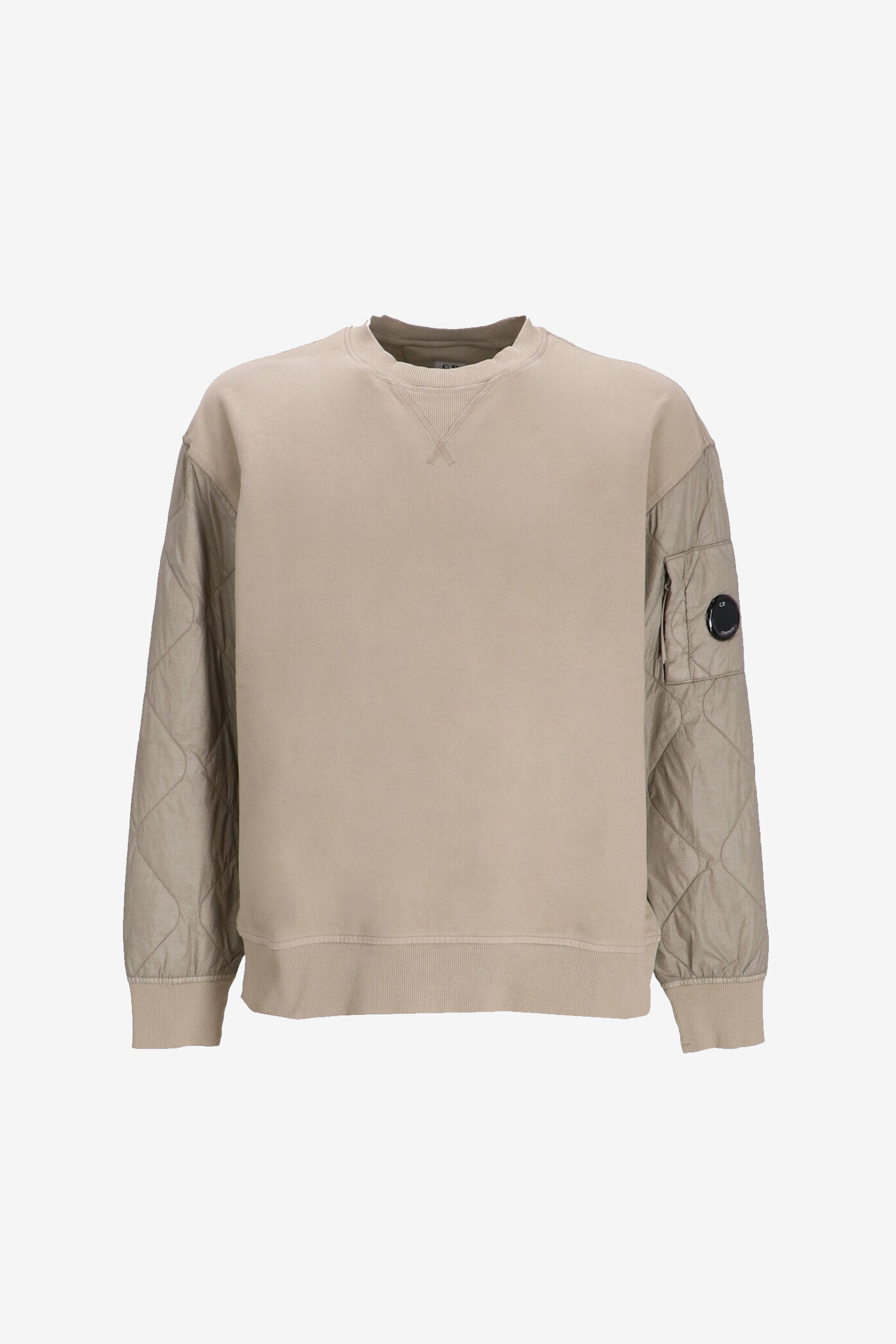 C.P COMPANY - 스웨트셔츠 - (C.P. COMPANY) DIAGONAL RAISED FLEECE MIXED QUILTED CREW NECK SWEATSHIRT - 17CMSS003A005835M VINTAGE KHAKI