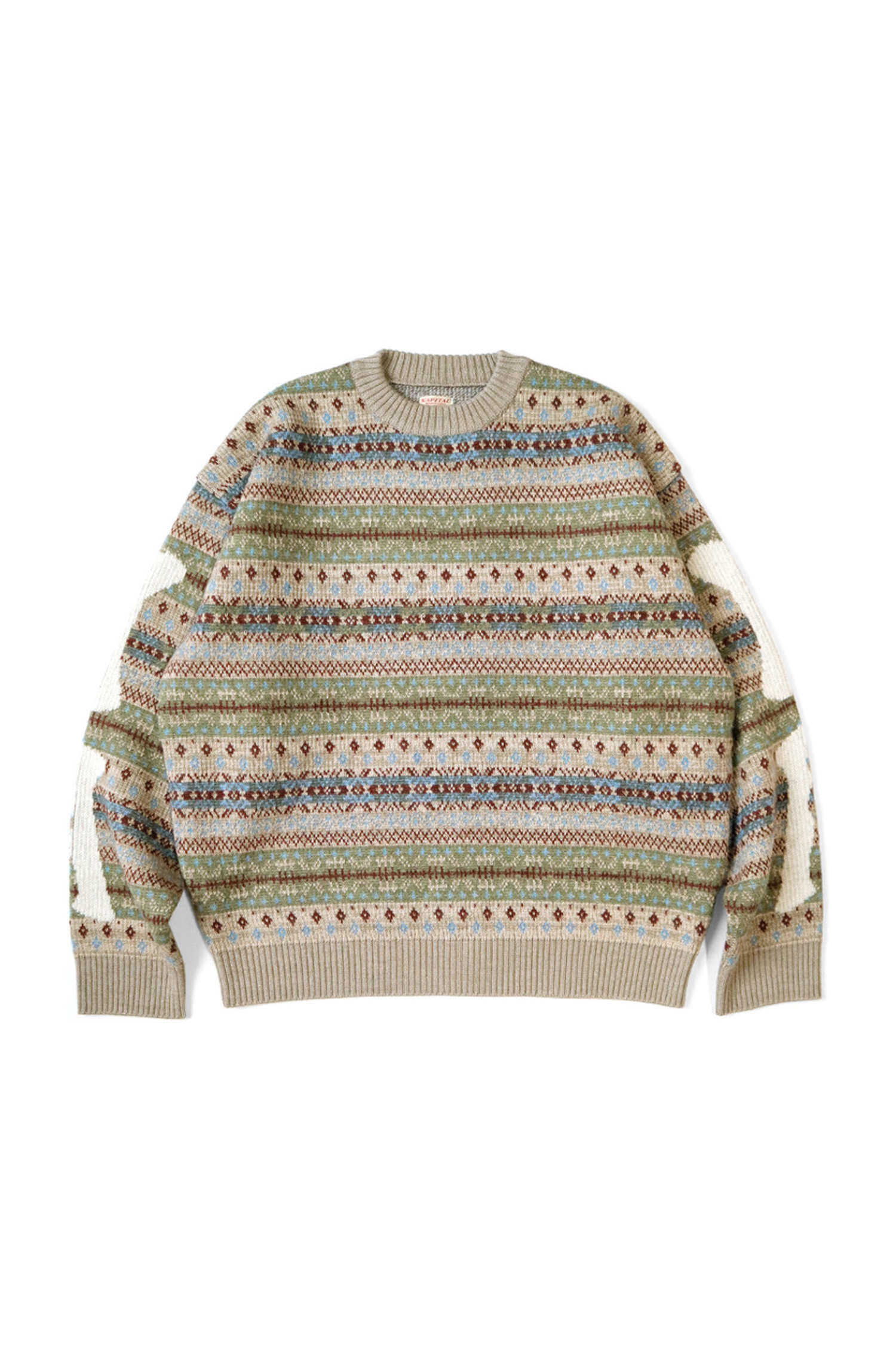 Kapital - 스웨터 - (KAPITAL) 7G Wool Fairisle Bone Crew Sweater - K2310KN134 Sax