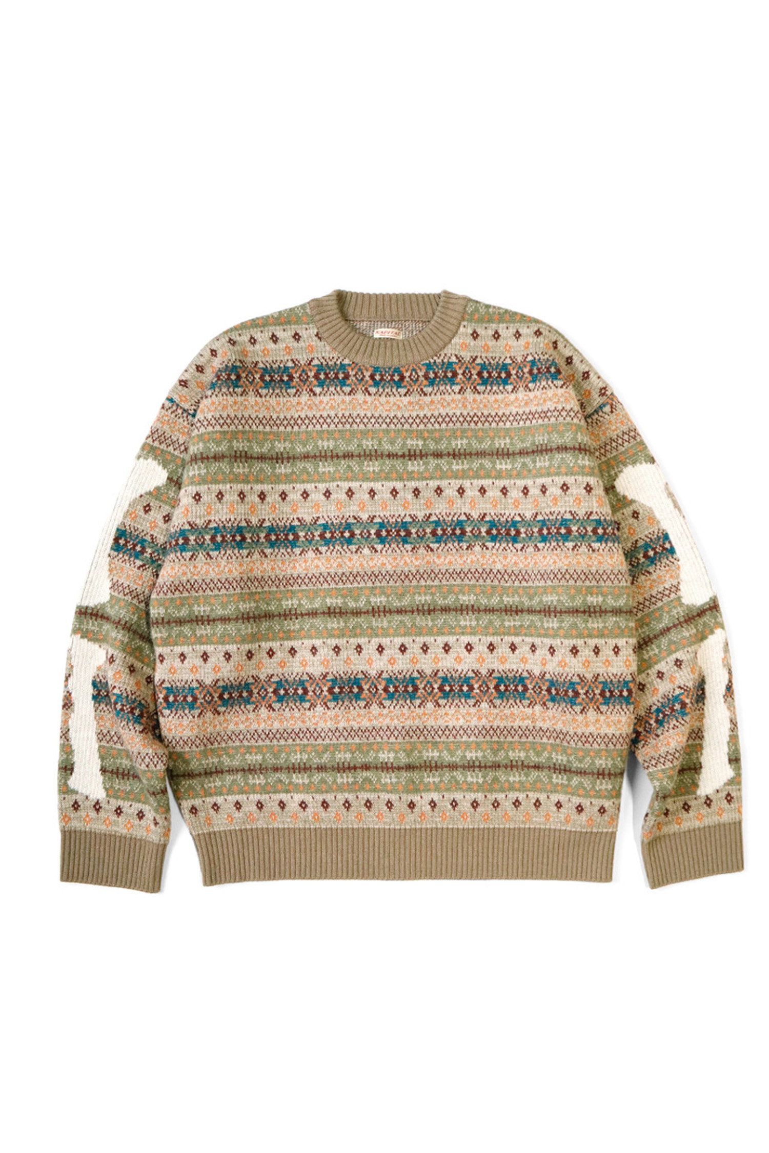 Kapital - 스웨터 - (KAPITAL) 7G Wool Fairisle Bone Crew Sweater - K2310KN134 Orange