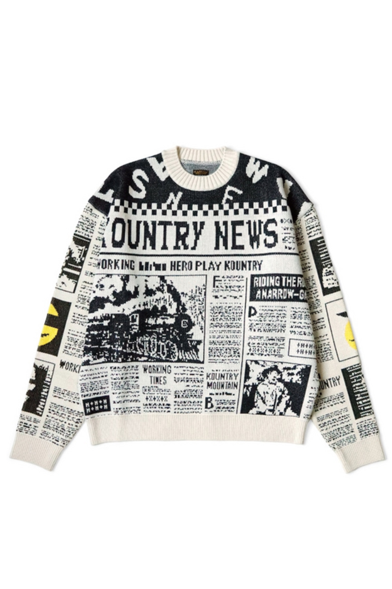 Kapital - 스웨터 - (KAPITAL) 8G Knit Newspaper Crew Sweater - EK-1647KN Ecru