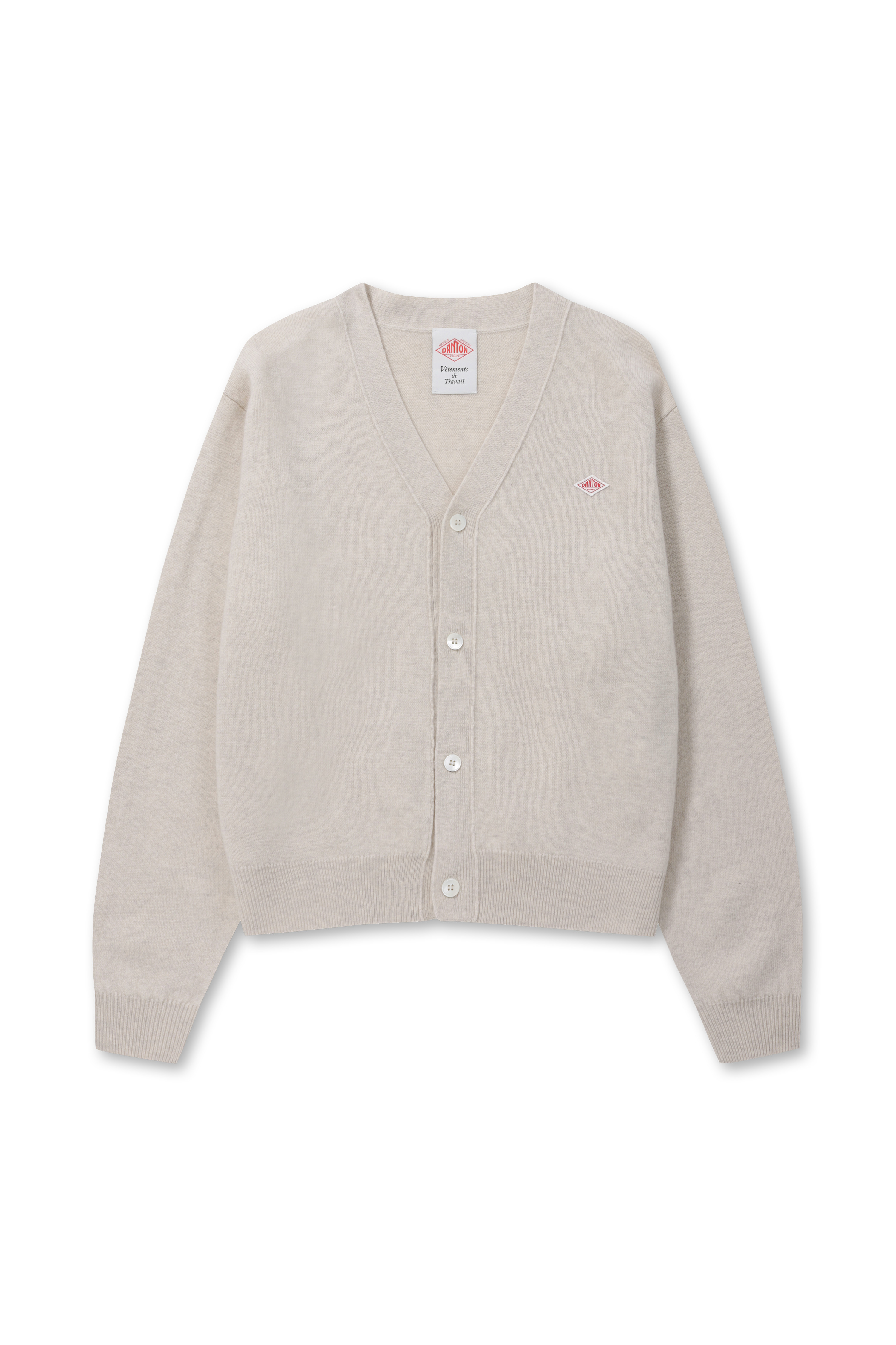 DANTON - 가디건 - (DANTON) LAMBSWOOL V NECK KNIT CARDIGAN - DT-D0029 OATMEAL