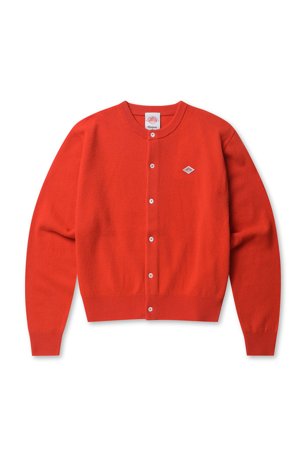 DANTON - 가디건 - (DANTON) LAMBSWOOL CREW NECK KNIT CARDIGAN - DT-D0031 ORANGE