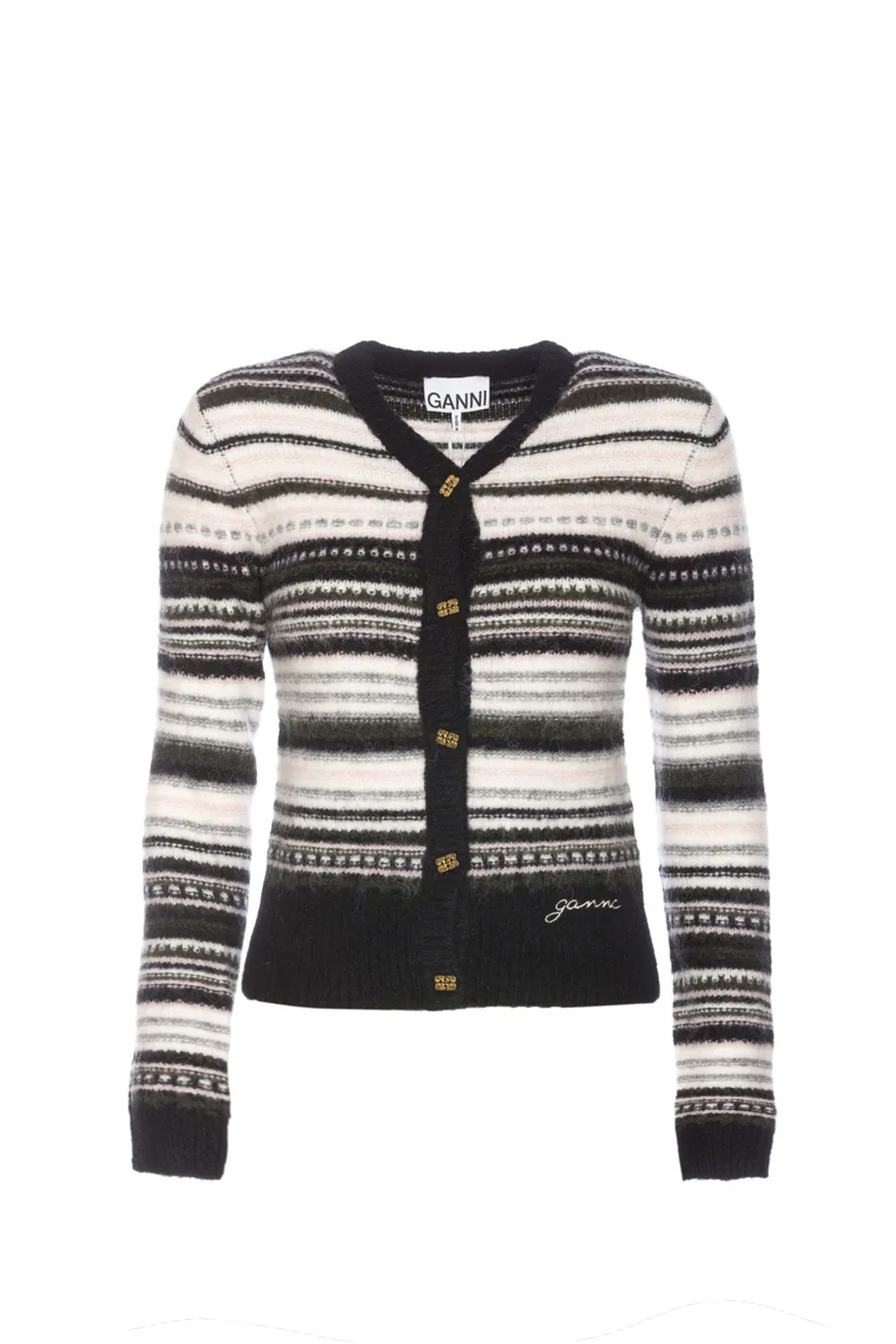 GANNI - 가디건 - (GANNI) Stripe Cardigan - K2326 099 BLACK