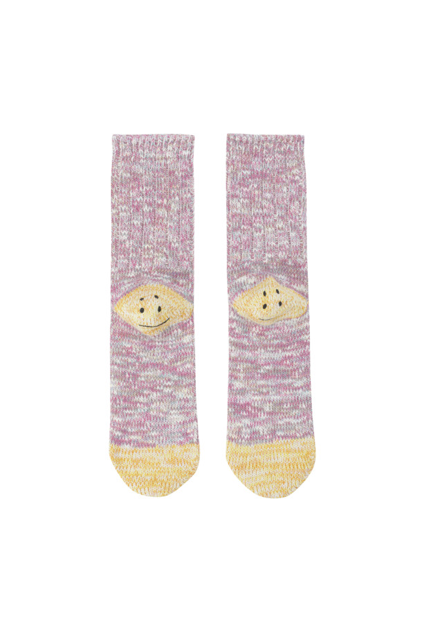 KAPITAL - 양말 - (KAPITAL) 56 Cotton Slub Yarns 3X1 Rib Smilie Socks - EK-1650XS Pink