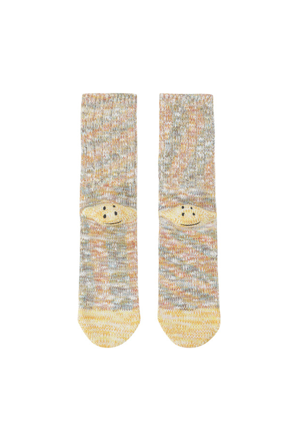 KAPITAL - 양말 - (KAPITAL) 56 Cotton Slub Yarns 3X1 Rib Smilie Socks - EK-1650XS Yellow