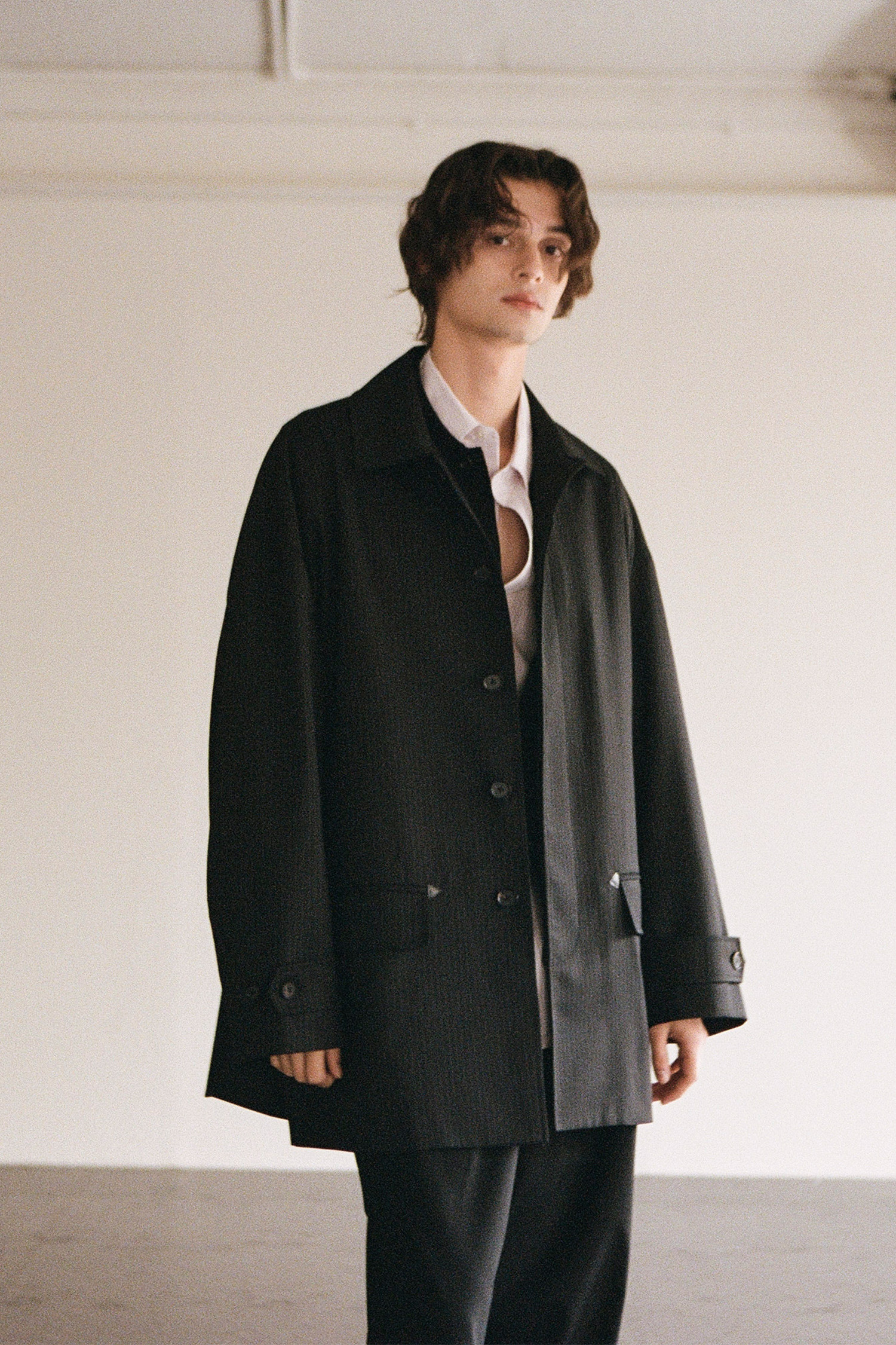 OURSELVES - 코트 - (OURSELVES) Heritage MidLoom Mac Coat - Black Stripe