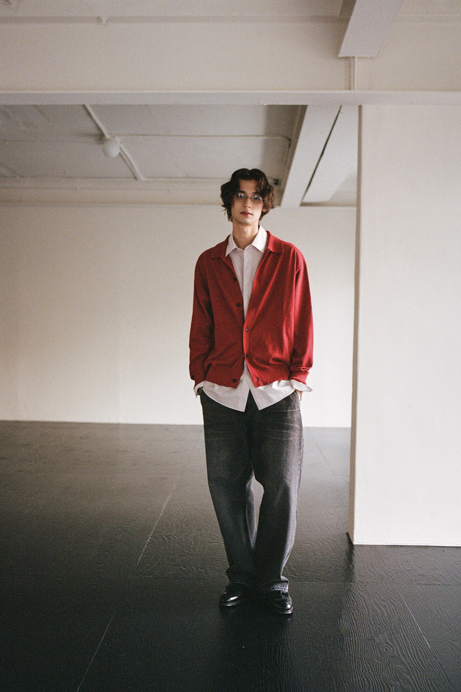 OURSELVES - 가디건 - (OURSELVES) Collar Cardigan Red