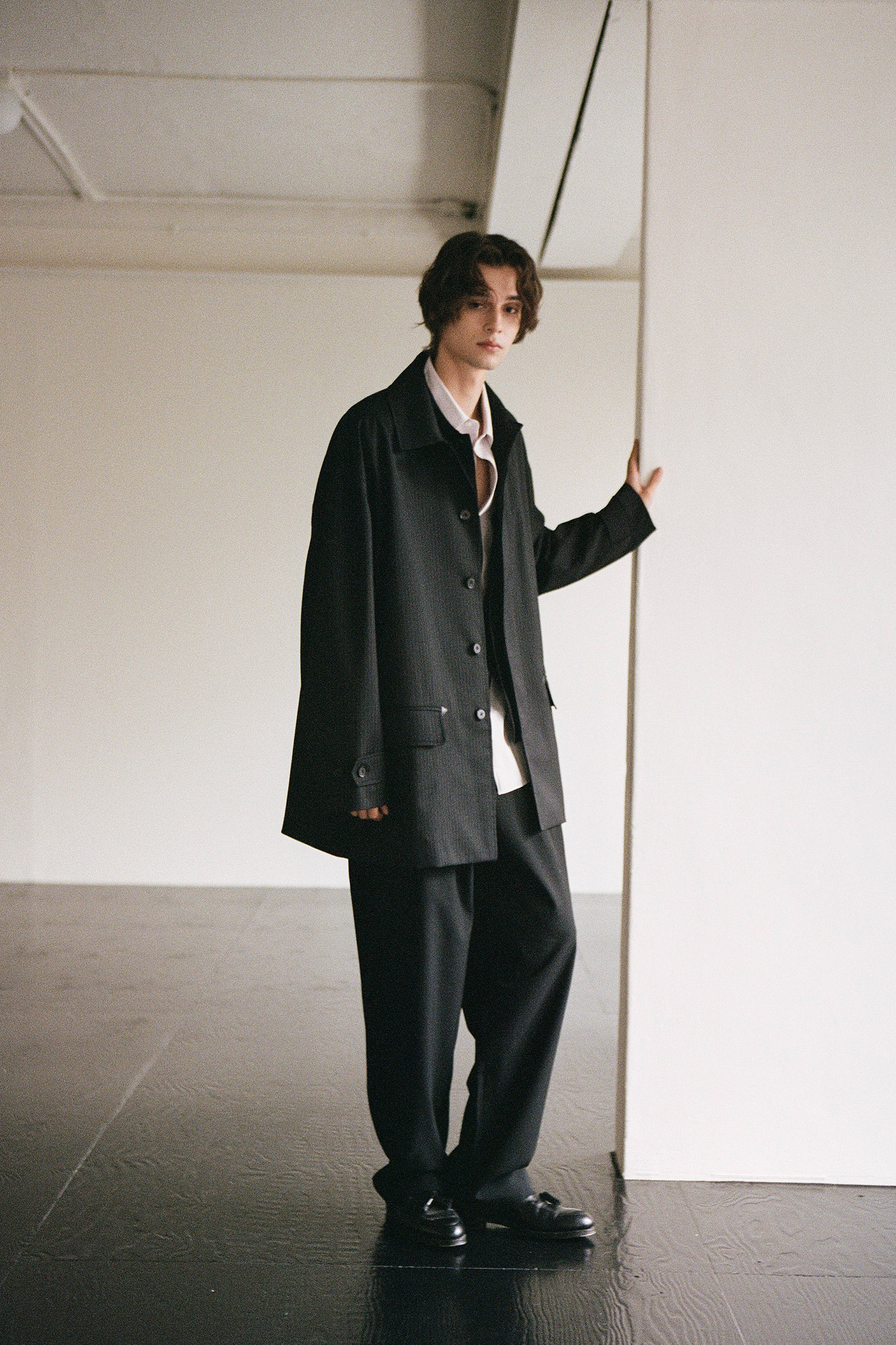 OURSELVES - 코트 - (OURSELVES) Heritage MidLoom Mac Coat - Black Stripe