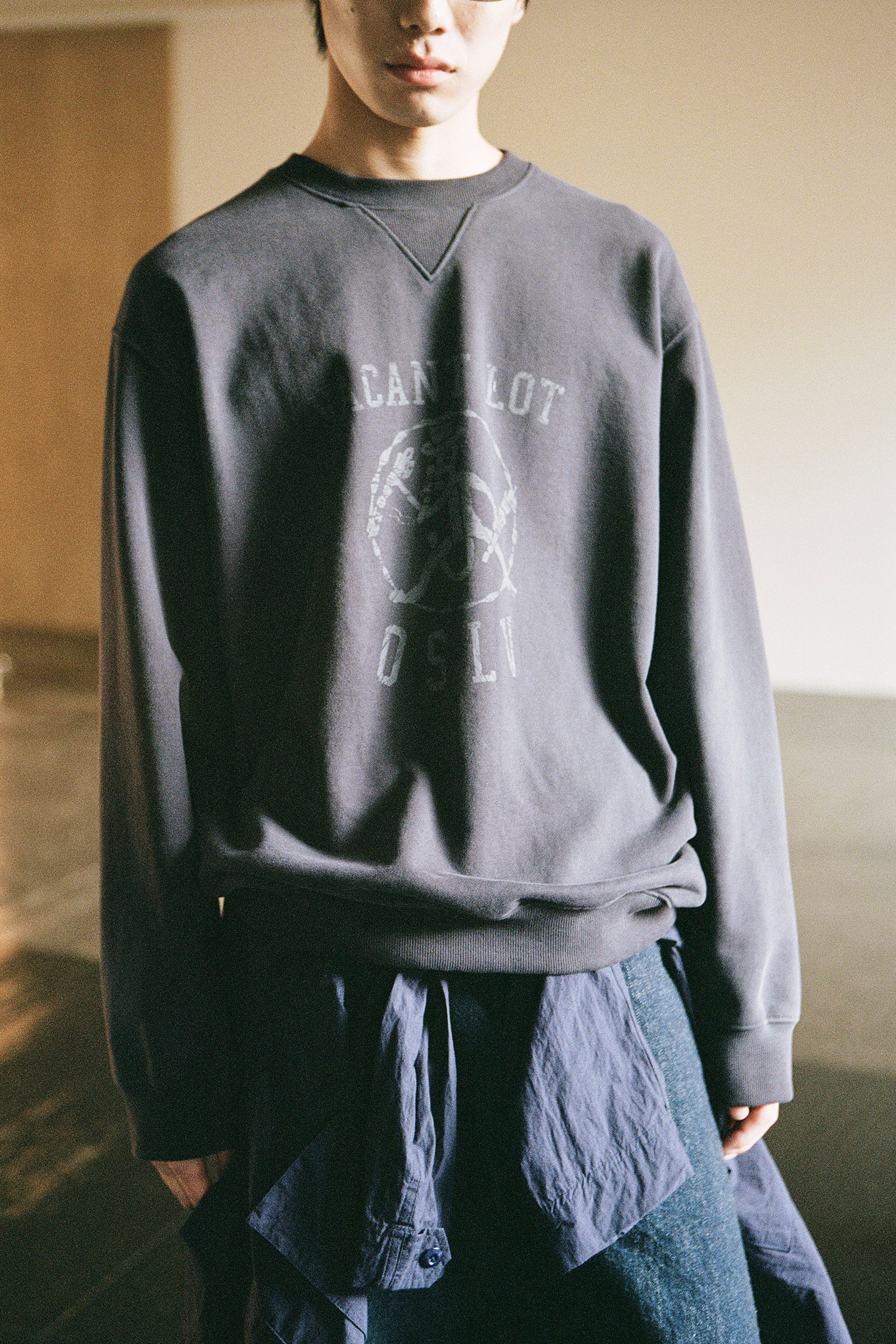 OURSELVES - 스웨트셔츠 - (OURSELVES) Washed Cotton Sweat Shirts (Graphic) Navy