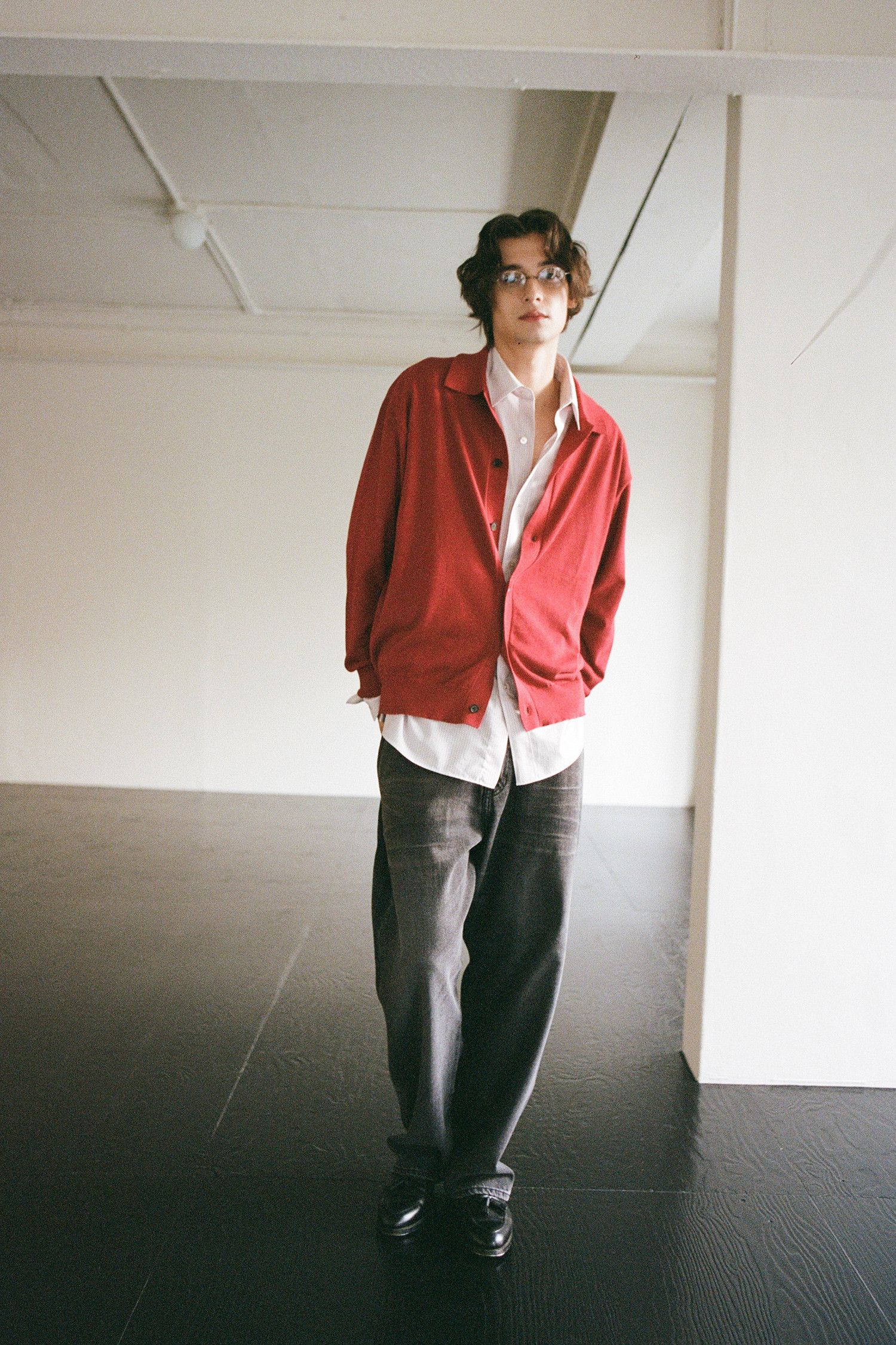 OURSELVES - 가디건 - (OURSELVES) Collar Cardigan Red