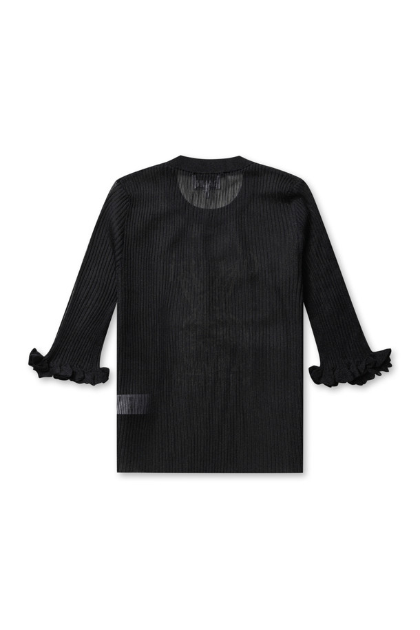 Sheer Jacquard Top - Black (시어 자카드 탑 - 블랙)은 여성용 상의로, 봄, 가을에 착용하기 좋습니다. 블랙 컬러의 레귤러 핏 긴소매 얇은 자카드 소재 탑으로, 라운드넥 디자인과 러플 디테일이 특징입니다. 모던한 스타일로, 데이트룩이나 모임룩에 시크하고 미니멀한 매력을 더합니다. 로고 패턴이 포인트로, 클래식한 분위기를 연출합니다.

