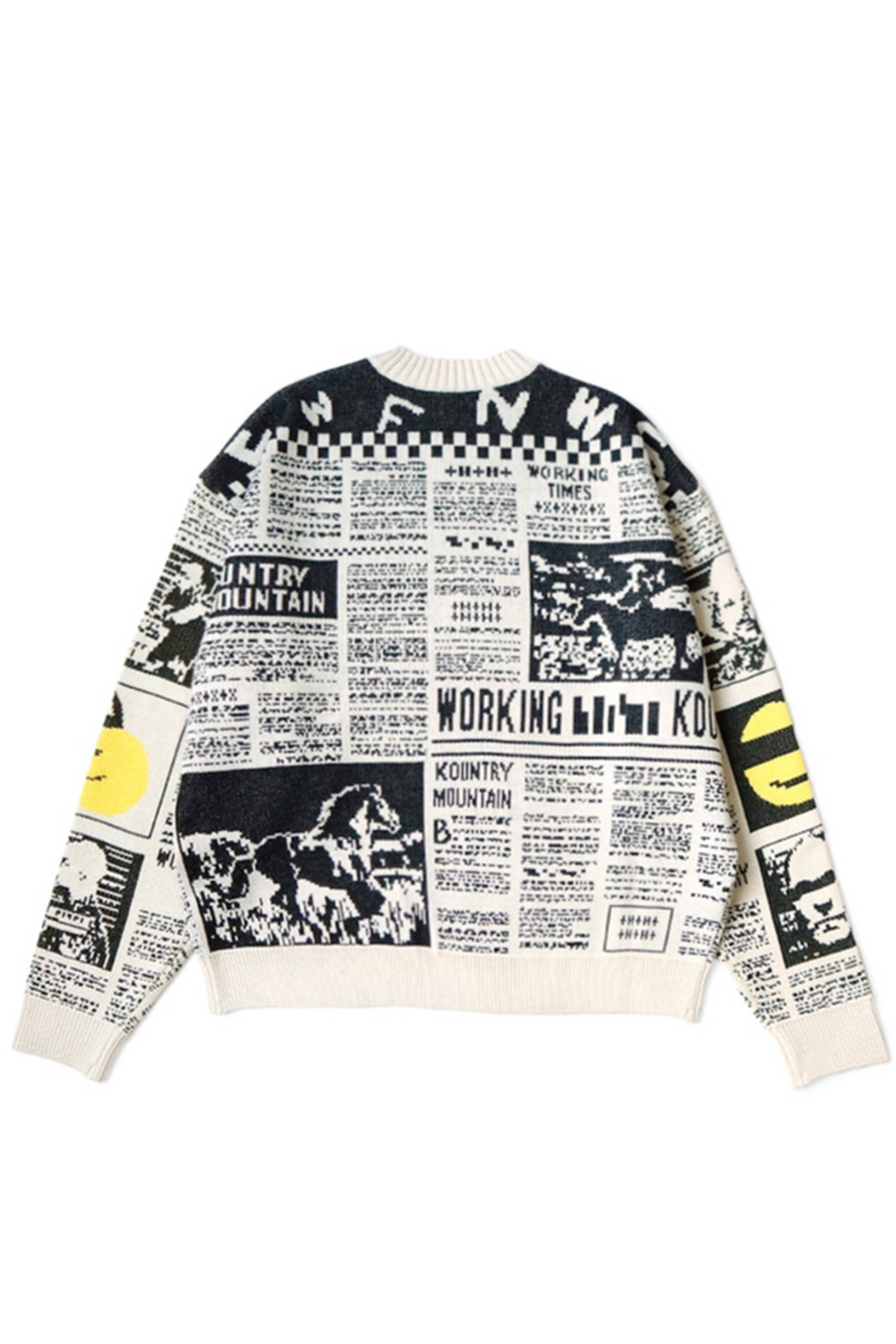 Kapital - 스웨터 - (KAPITAL) 8G Knit Newspaper Crew Sweater - EK-1647KN Ecru