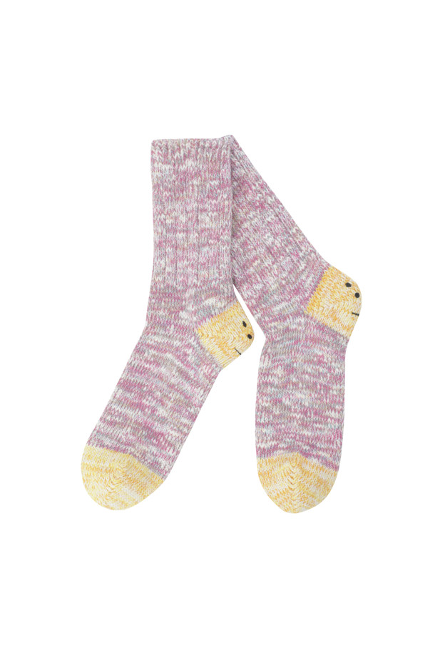 KAPITAL - 양말 - (KAPITAL) 56 Cotton Slub Yarns 3X1 Rib Smilie Socks - EK-1650XS Pink