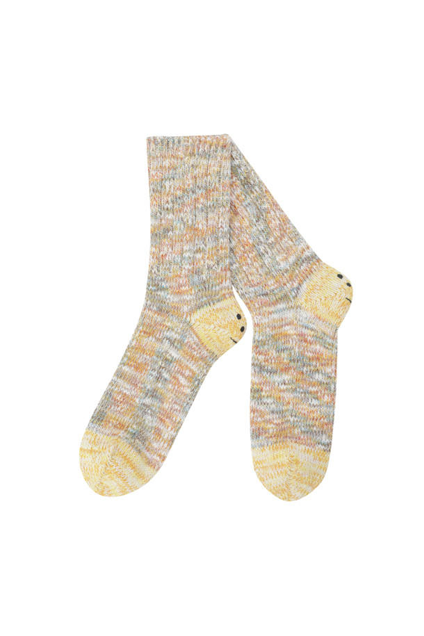 KAPITAL - 양말 - (KAPITAL) 56 Cotton Slub Yarns 3X1 Rib Smilie Socks - EK-1650XS Yellow