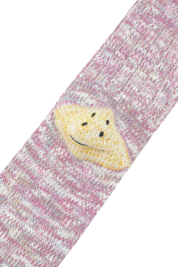 KAPITAL - 양말 - (KAPITAL) 56 Cotton Slub Yarns 3X1 Rib Smilie Socks - EK-1650XS Pink