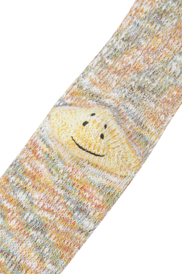 KAPITAL - 양말 - (KAPITAL) 56 Cotton Slub Yarns 3X1 Rib Smilie Socks - EK-1650XS Yellow