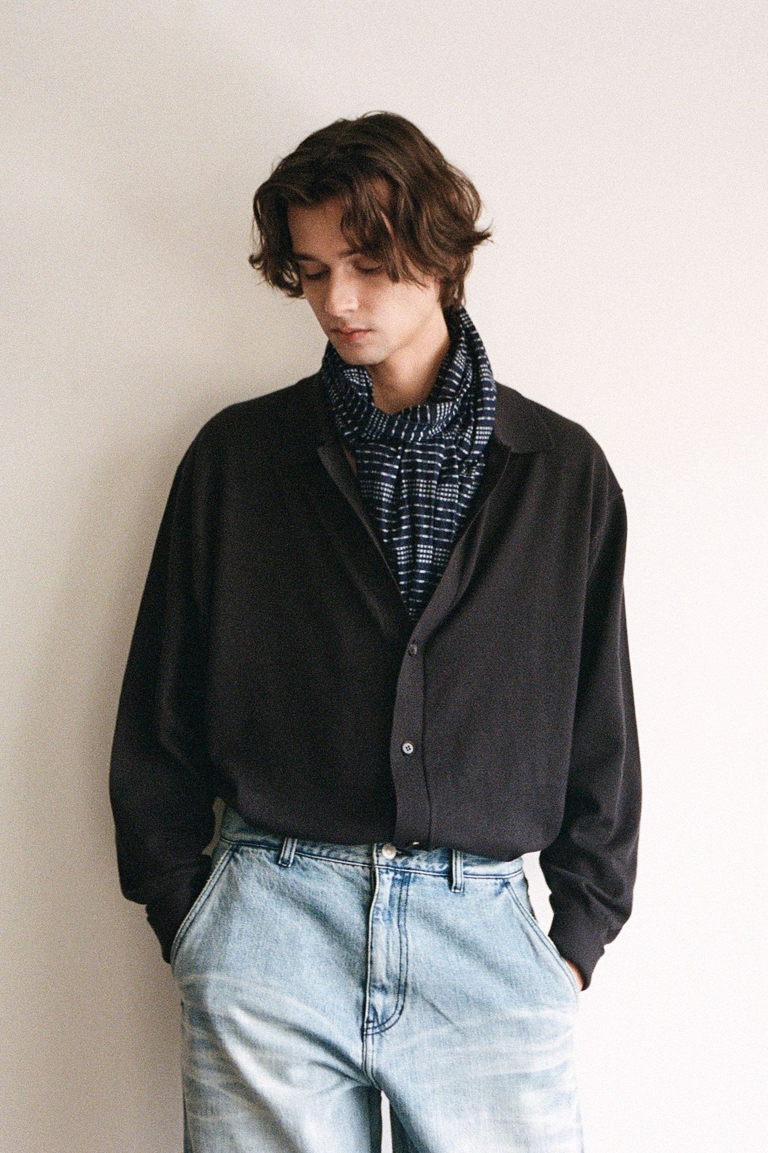 OURSELVES - 가디건 - (OURSELVES) Collar Cardigan Dark Navy