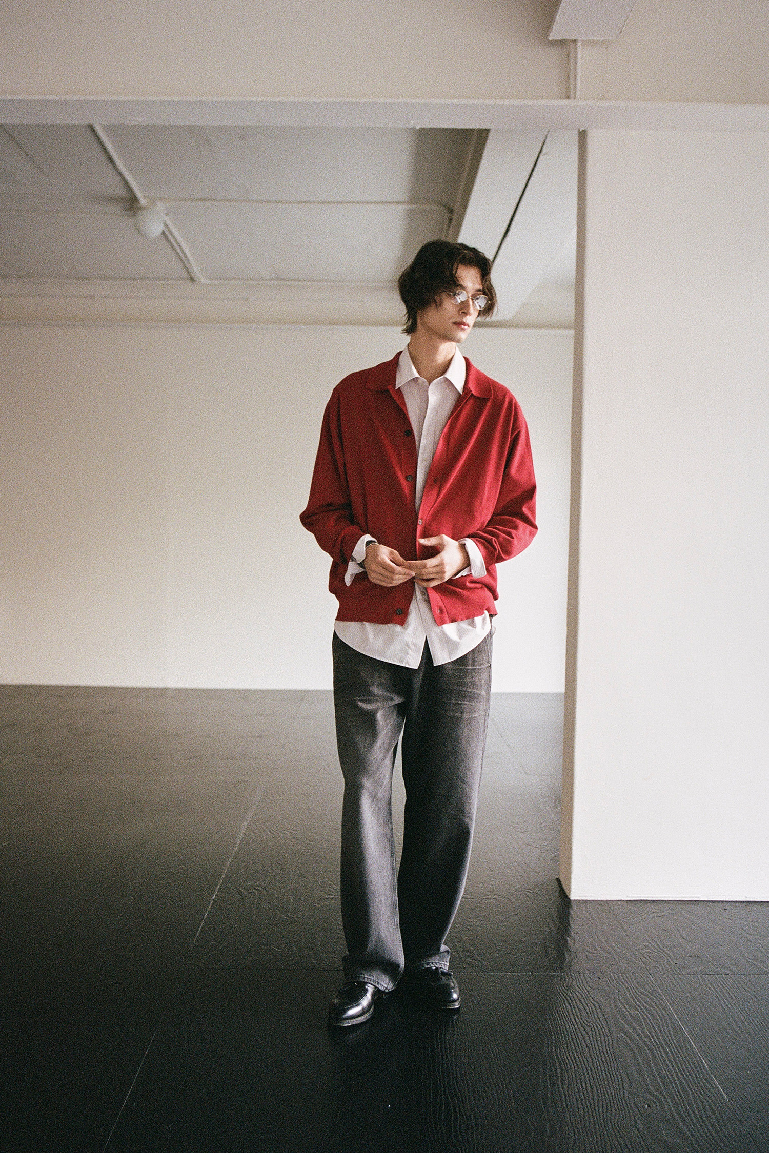 OURSELVES - 가디건 - (OURSELVES) Collar Cardigan Red