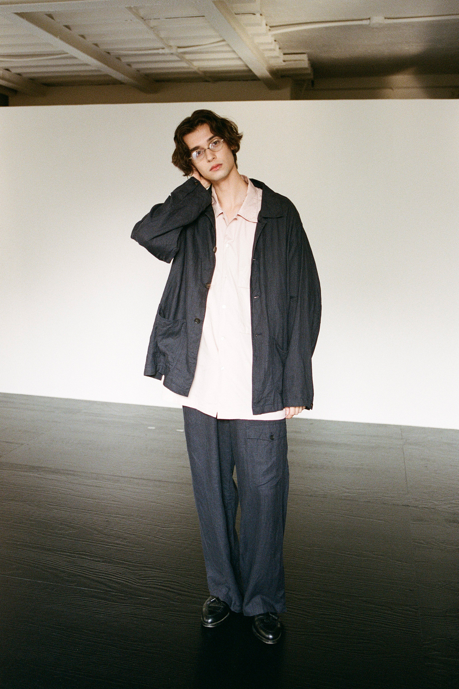 OURSELVES - 블루종/점퍼 - (OURSELVES) Premium Linen Work Jacket - Black / Navy