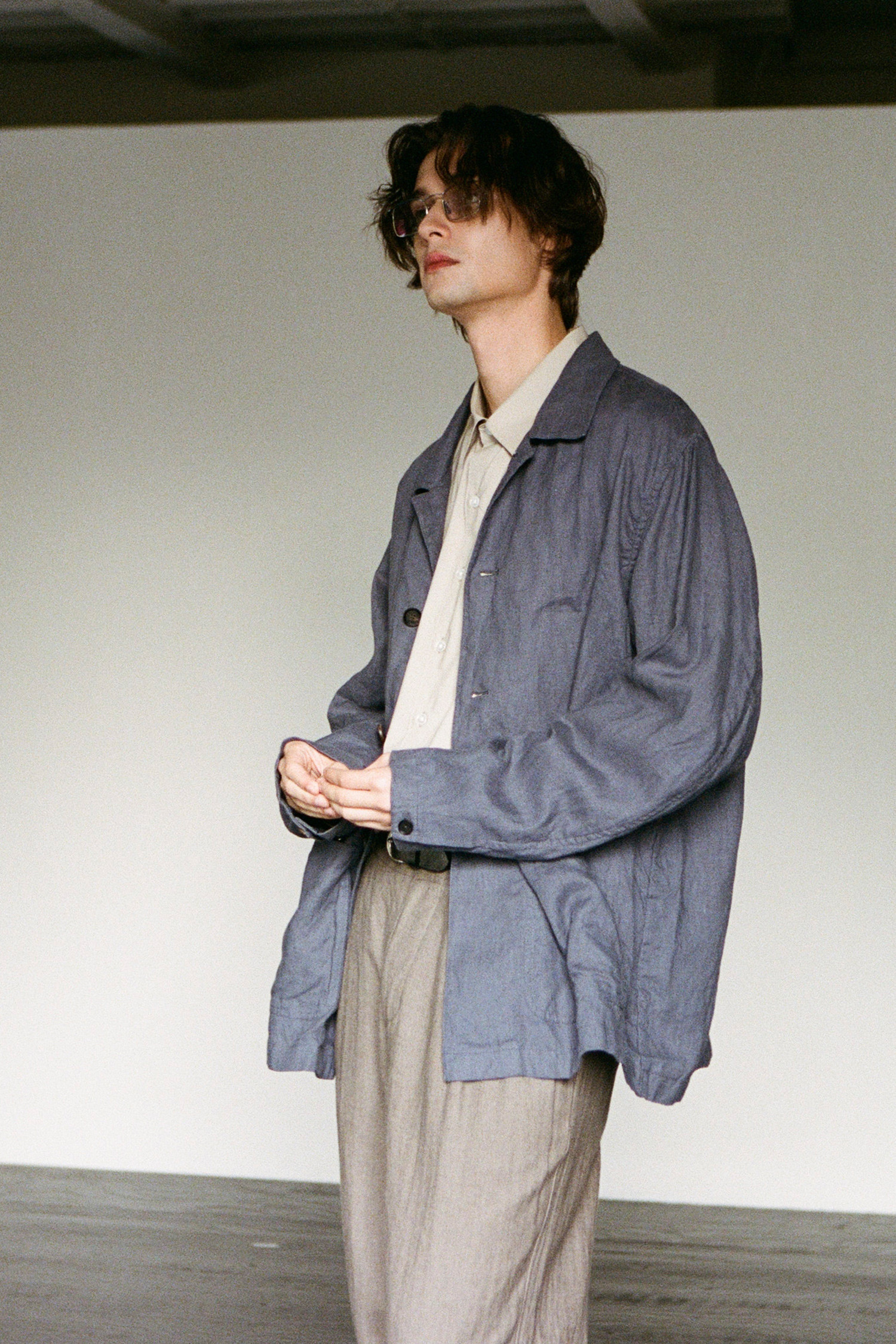 OURSELVES - 블루종/점퍼 - (OURSELVES) Premium Linen Work Jacket - Dusty Navy