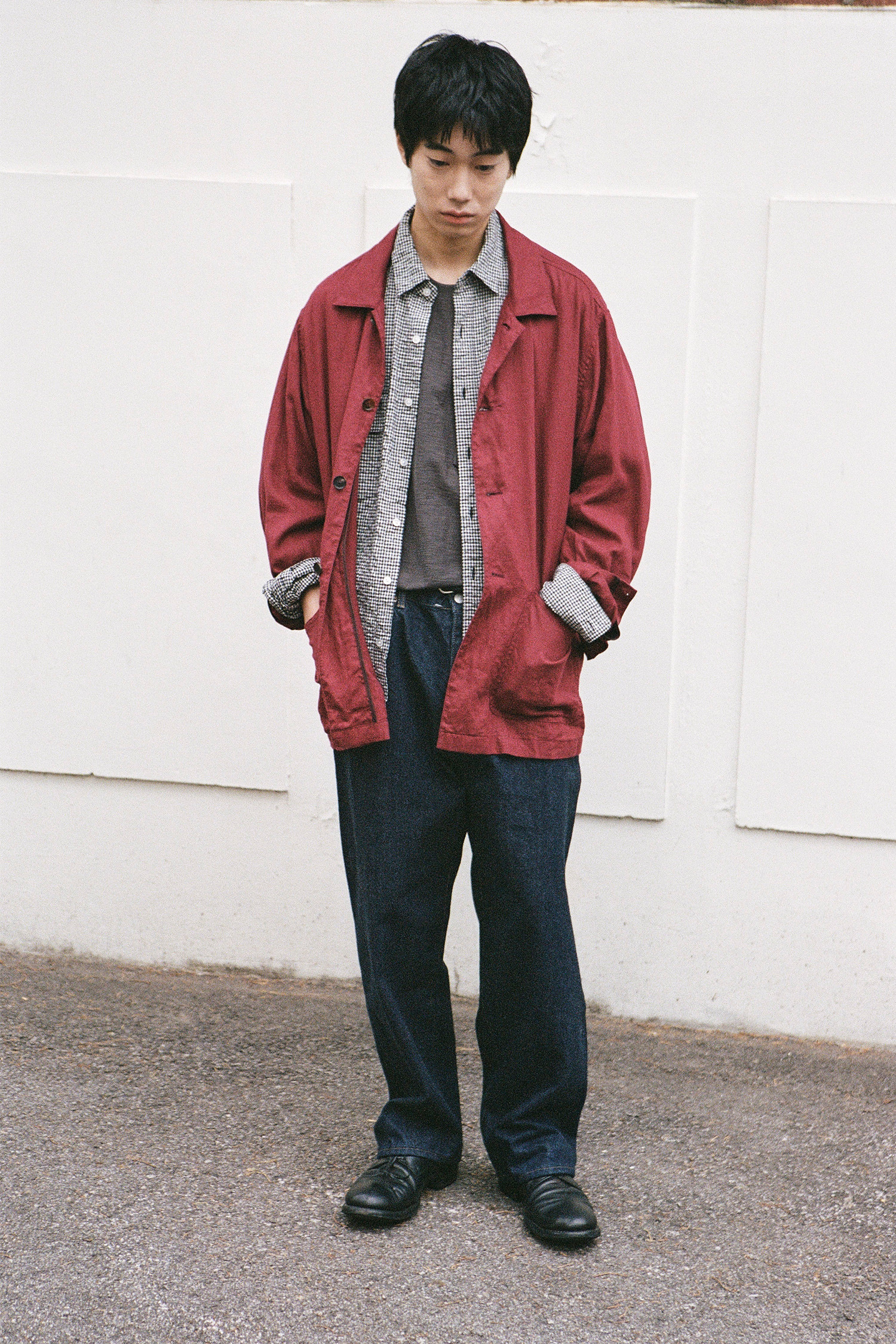 OURSELVES - 블루종/점퍼 - (OURSELVES) Premium Linen Work Jacket - Wine