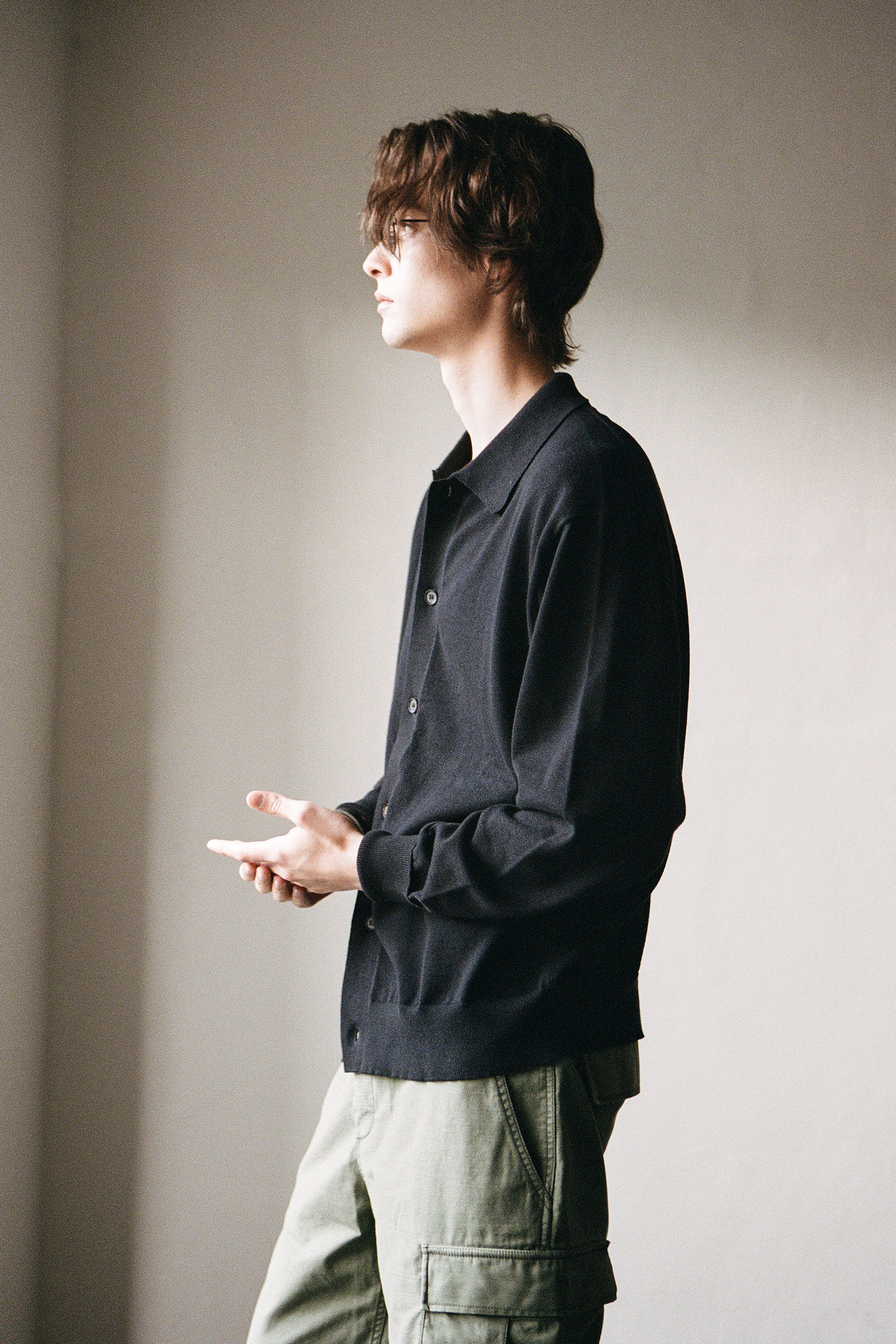 OURSELVES - 가디건 - (OURSELVES) Collar Cardigan Black