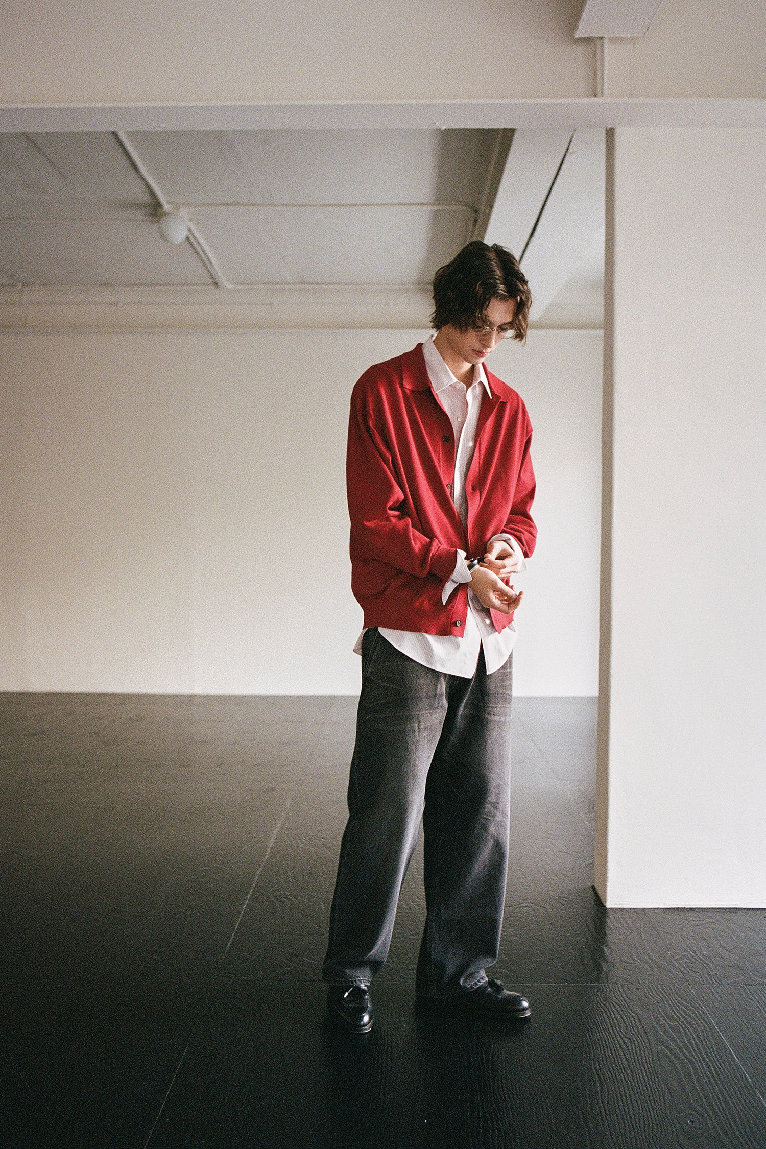 OURSELVES - 가디건 - (OURSELVES) Collar Cardigan Red