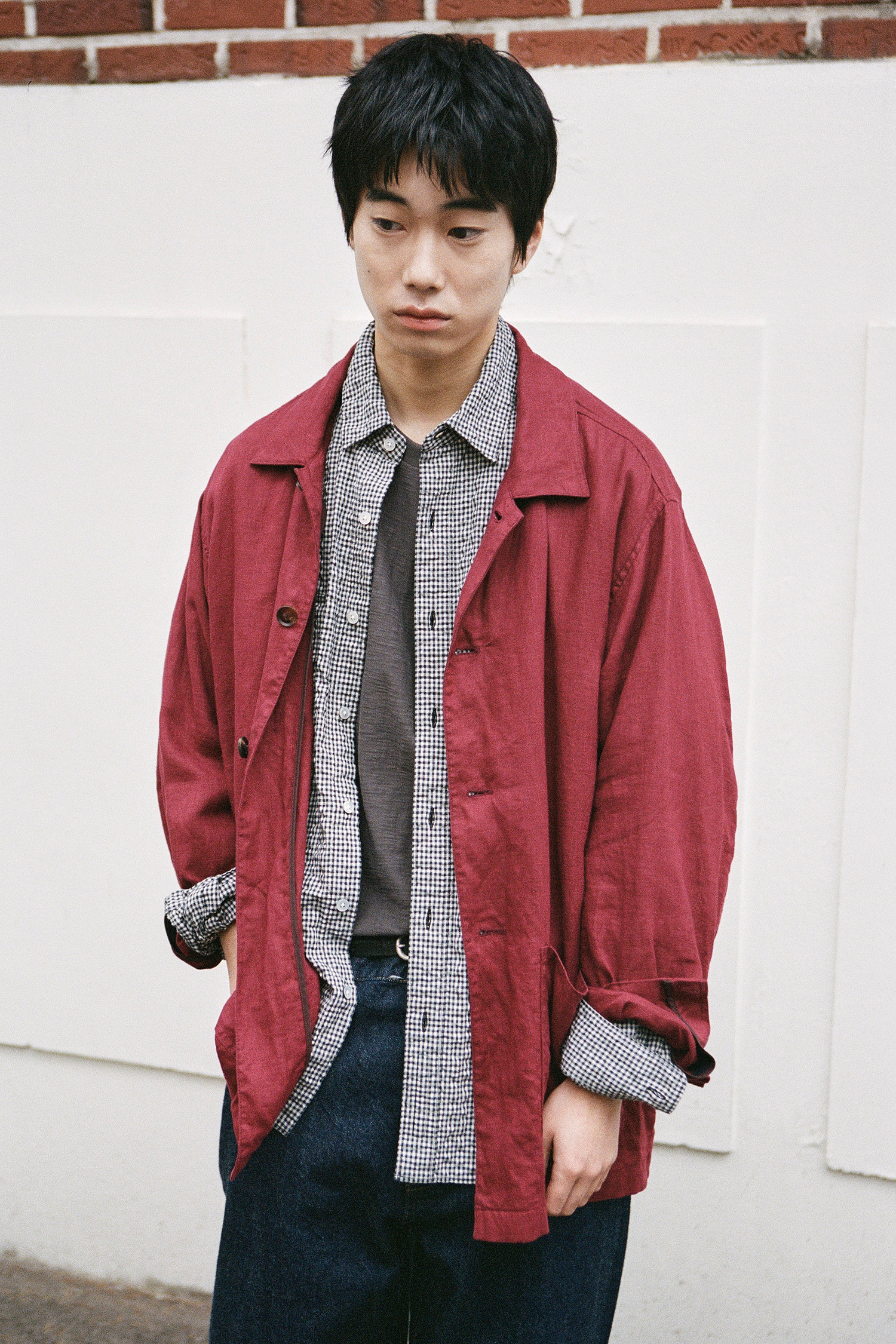 OURSELVES - 블루종/점퍼 - (OURSELVES) Premium Linen Work Jacket - Wine