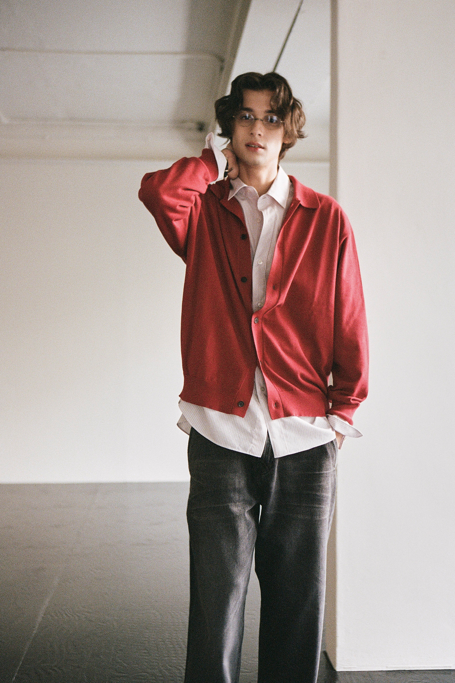 OURSELVES - 가디건 - (OURSELVES) Collar Cardigan Red