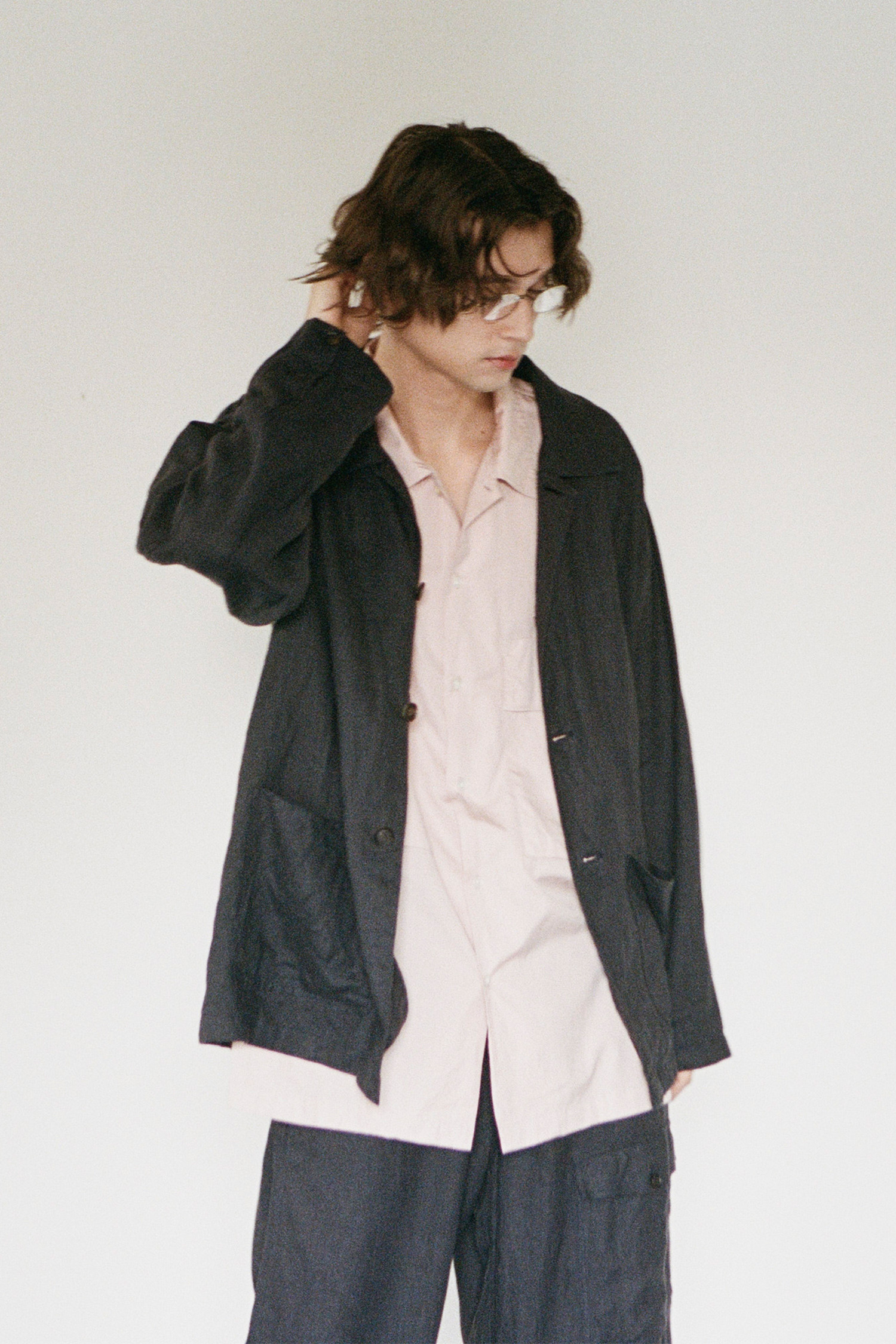 OURSELVES - 블루종/점퍼 - (OURSELVES) Premium Linen Work Jacket - Black / Navy