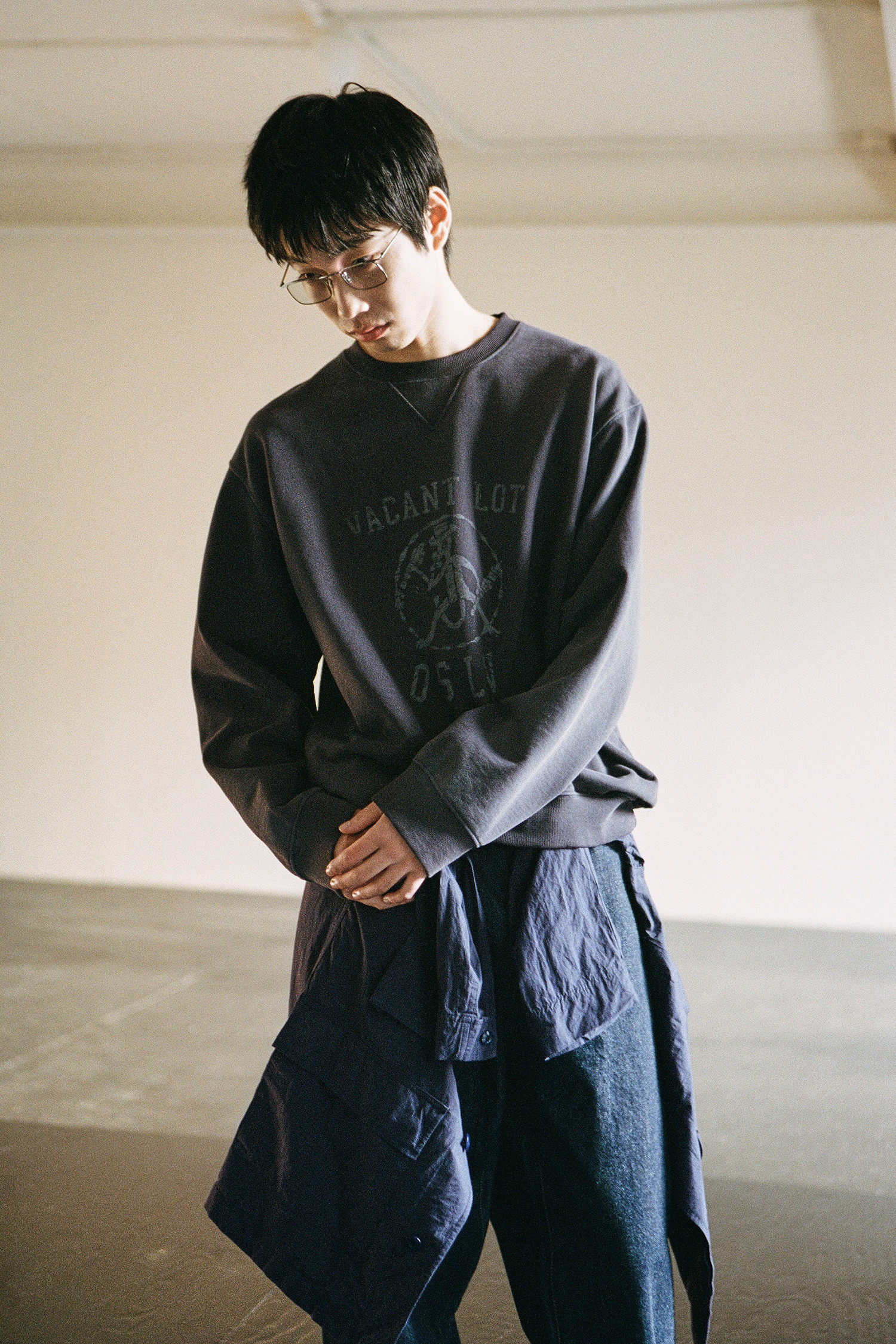 OURSELVES - 스웨트셔츠 - (OURSELVES) Washed Cotton Sweat Shirts (Graphic) Navy