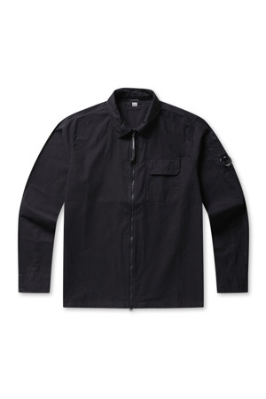 Organic Gabardine Full Zip Overshirt - BLACK