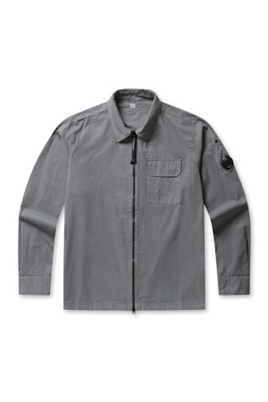 Organic Gabardine Full Zip Overshirt - SMOKED PEARL