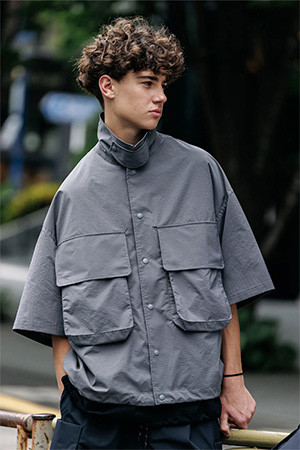 GRAPH CHECK WADING S/S SHIRT JACKET - CHARCOAL X BLACK