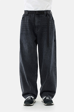 WIDE BELTED 6P DENIM PANTS - SMOKY INDIGO