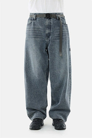 WIDE BELTED 6P DENIM PANTS - USED WASH MEDIUM INDIGO