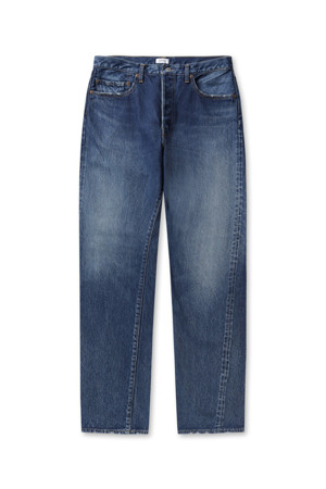 Straight 5 Pocket Pants (Real Indigo) - Medium Dark Blue Damage