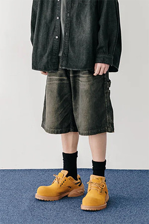 VINTAGE DYED SELVEDGE DENIM WORKER HALF PANTS - VINTAGE BLACK
