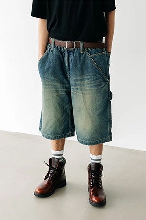 VINTAGE DYED SELVEDGE DENIM WORKER HALF PANTS - VINTAGE INDIGO