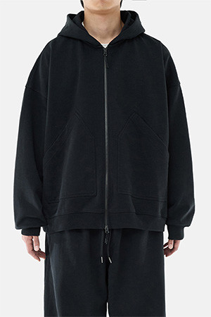 BAGGY ZIP HOODED SWEAT - BLACK