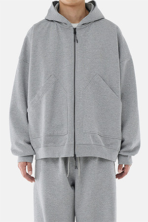 BAGGY ZIP HOODED SWEAT - HEATHER GRAY